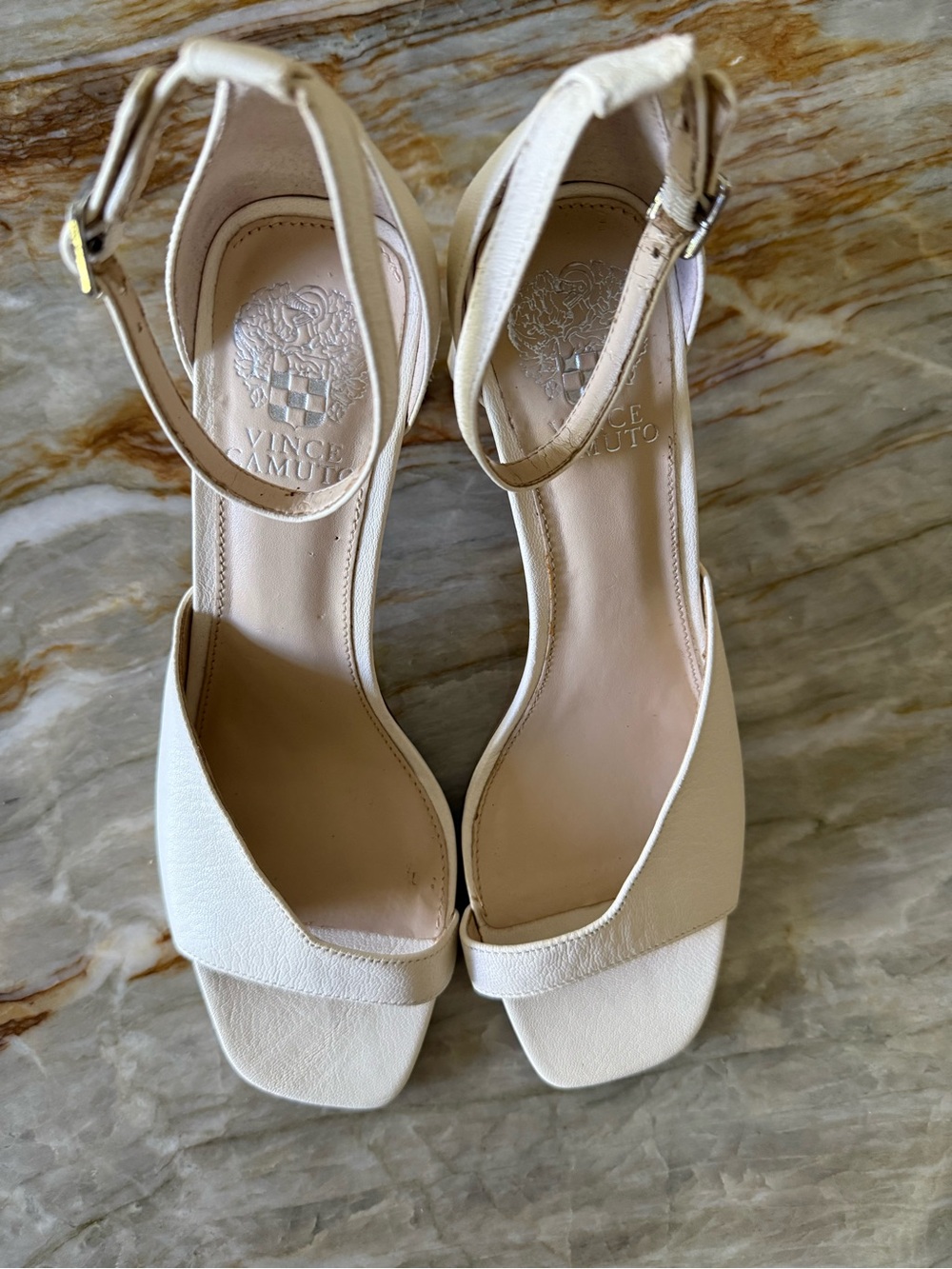 Vince Camuto Bendiva Cream Ankle strap Sandals. size 81/2